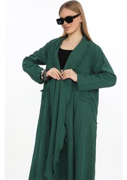 Bohomiyan Uzun Saçaklı Keten Kaftan & Kap