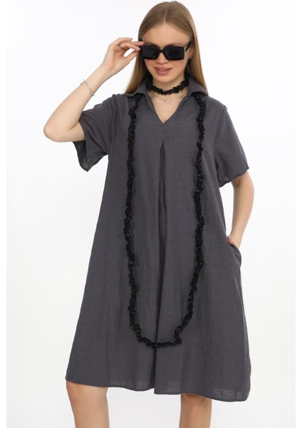 Yarım Kol V Yaka Keten Elbise fiyatları