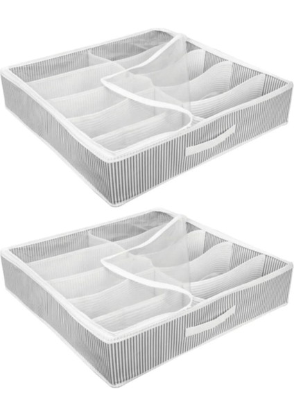 2 Adet 10 Bölmeli Çizgili Ayakkabı Organizeri | Ayakkabı Saklama Çantası 58X58X12CM