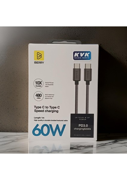 60W Ultra Hızlı Type C To Type C Şarj ve Data Kablosu (Kvk Garantili)
