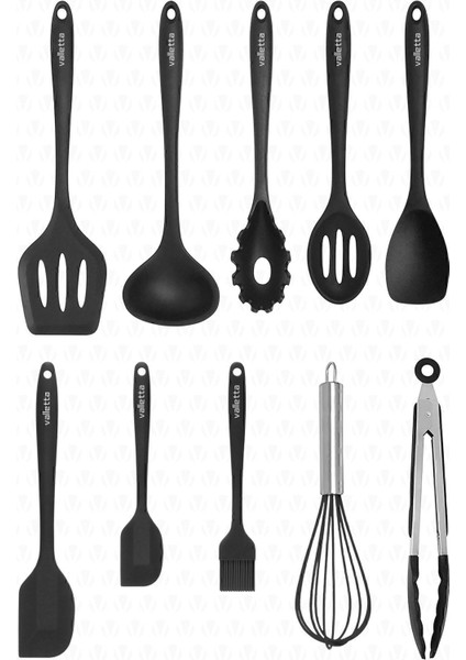 Silikon Spatula Seti, 10 Parça, BPA Free, Siyah, Dayanıklı ve Kullanışlı