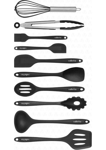 Silikon Spatula Seti, 10 Parça, BPA Free, Siyah, Dayanıklı ve Kullanışlı