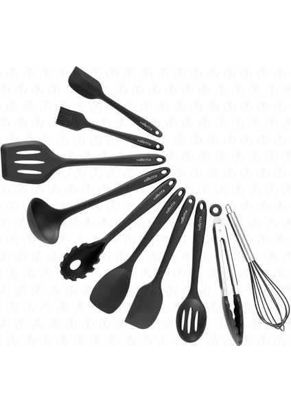 Silikon Spatula Seti, 10 Parça, BPA Free, Siyah, Dayanıklı ve Kullanışlı