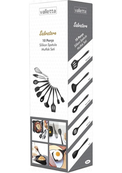 Silikon Spatula Seti, 10 Parça, BPA Free, Siyah, Dayanıklı ve Kullanışlı