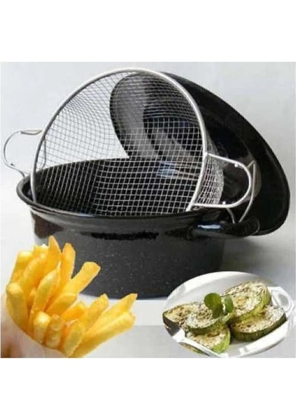 Siyah Kapaklı Emaye Cips Fritöz Kızartma Tenceresi - Pratik ve Kullanışlı