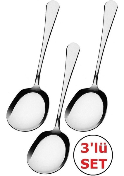 3 adet 21 cm çelik servis kaşık, 1 kişilik, şık ve dayanıklı set