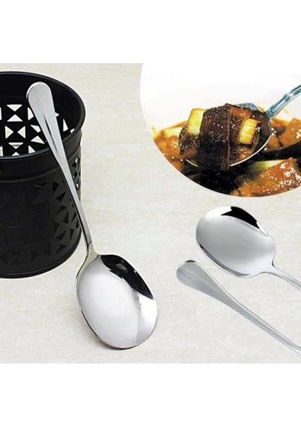 3 adet 21 cm çelik servis kaşık, 1 kişilik, şık ve dayanıklı set