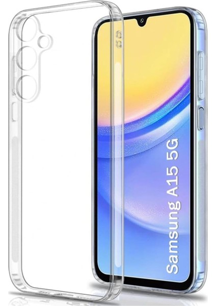 (Tıpalı Şeffaf) Samsung A15 Kamera Koruyuculu Şarj Yeri Tıpalı Yumuşak Şeffaf Silikon Kılıf