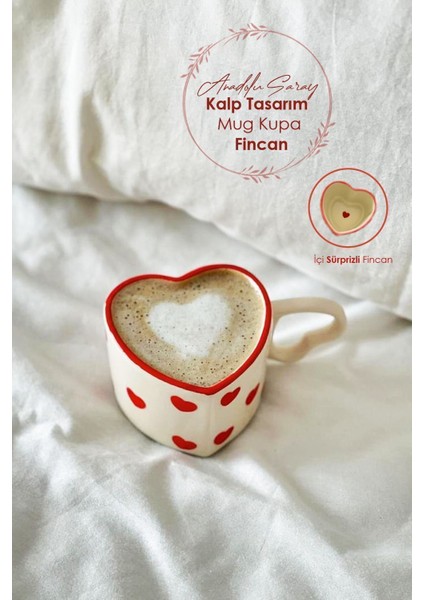 El Yapımı Seramik Kalp Tasarım Mug, Beyaz, Tekli, Sıcak İçecekler İçin Fincan