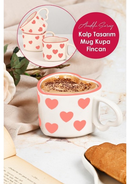 El Yapımı Seramik Kalp Tasarım Mug, Beyaz, Tekli, Sıcak İçecekler İçin Fincan