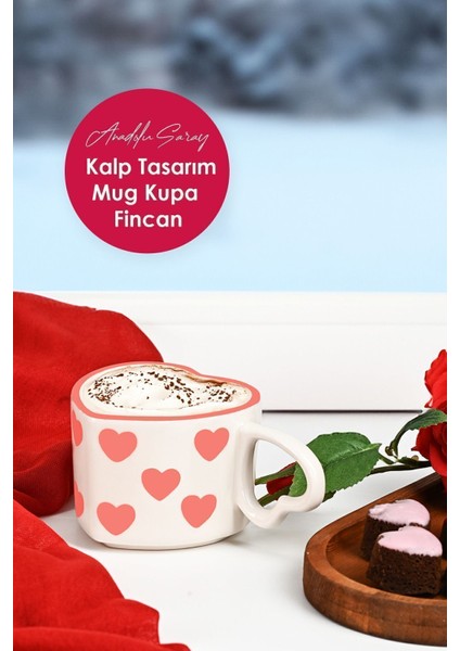 El Yapımı Seramik Kalp Tasarım Mug, Beyaz, Tekli, Sıcak İçecekler İçin Fincan