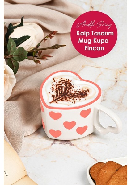 El Yapımı Seramik Kalp Tasarım Mug, Beyaz, Tekli, Sıcak İçecekler İçin Fincan