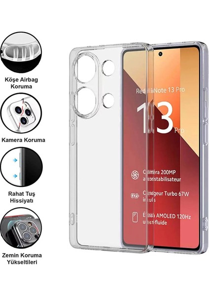 (Tıpalı Şeffaf) Xiaomi Redmi Note 13 Pro 4g Kamera Koruyuculu Şarj Yeri Tıpalı Yumuşak Silikon Kılıf fiyatları