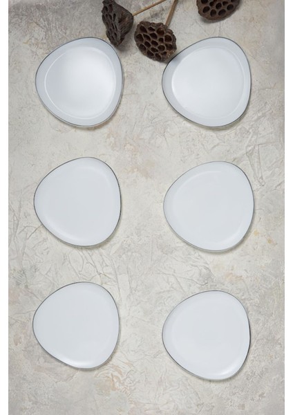 Sky Siyah Rimli Cam 6 Kişilik Pasta Tatlı Takımı 18 cm