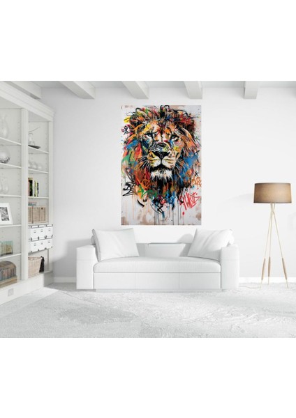 Dekoratif 3 mm Mdf Graffiti Aslan Desenli / Baskılı Ev ve Ofis Duvar Tablosu