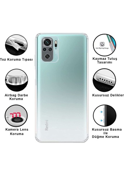 (Tıpalı Şeffaf) Xiaomi Redmi Note 10 Kamera Koruyuculu Şarj Yeri Tıpalı Yumuşak Şeffaf Silikon Kılıf fiyatları