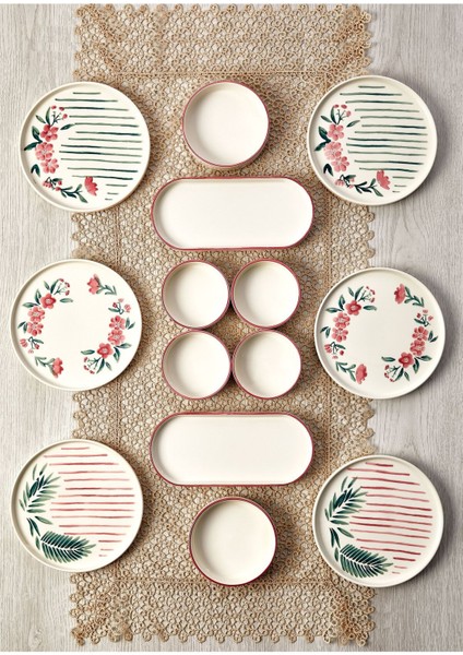 14 Parça 6 Kişilik Sakura Stackable Kahvaltı Takımı - Lüx Kahvaltılık Sunum Seti Tabağı