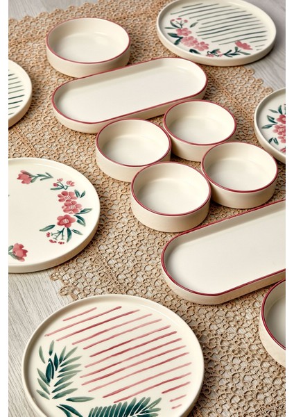 14 Parça 6 Kişilik Sakura Stackable Kahvaltı Takımı - Lüx Kahvaltılık Sunum Seti Tabağı