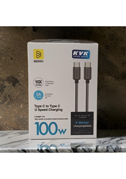 Ultra Hızlı 100W Type C To Type C Şarj ve Data Kablosu 5A Emarker Çipi(Kvk Garantili)
