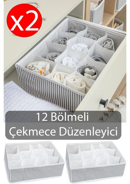 (2 Adet) Çekmece Düzenleyici 12 Bölmeli Organizer (31 cm x 25 cm x 12 Cm)