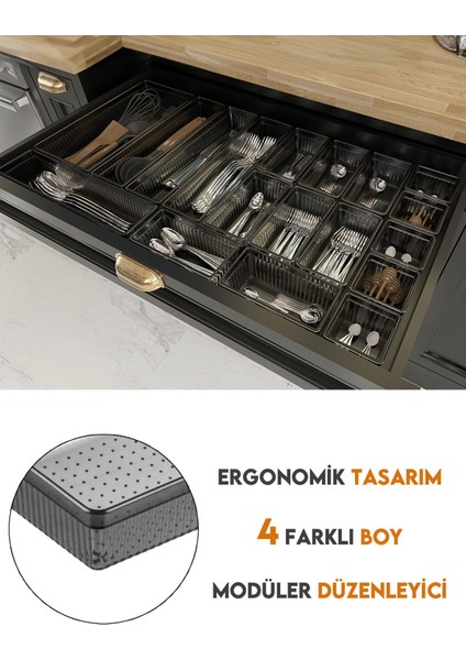 18'li modüler Set Kaşıklık Çekmece Içi Düzenleyici Çatal Kaşık Bıçak Düzenleme Organizeri Antrasit