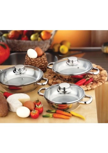 6 Parça Cam Kapaklı Omlet Seti, Yapışmaz Taban, Kızartma Tavası