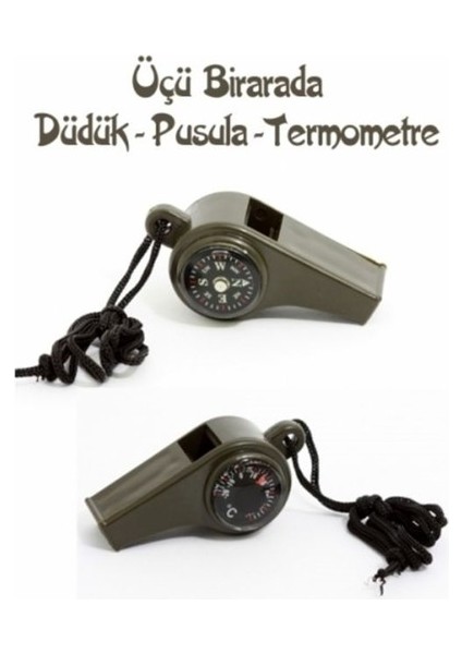 Pusulalı Termometreli Düdük - Survival Askılı Düdük