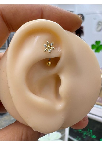 Çelik Barlı Zirkon Taşlı Çiçek Rook Piercing ( 1 Adet )