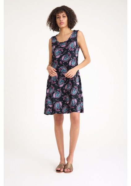 Dökümlü Rahat Kalıp Kalın Askılı Günlük Elbise