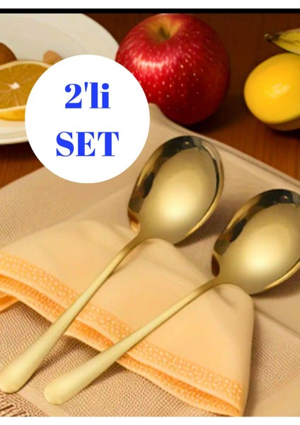 Altı 2'li gold renkli paslanmaz çelik servis kaşığı seti, 22 cm, şık ve dayanıklı fiyatları