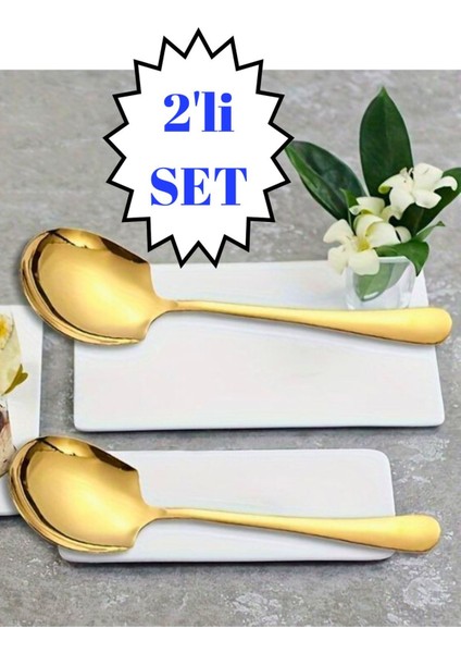 Altı 2'li gold renkli paslanmaz çelik servis kaşığı seti, 22 cm, şık ve dayanıklı modelleri