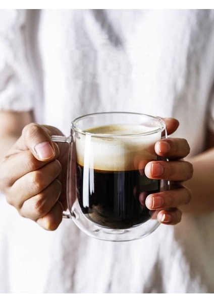350 ml çift cidarlı cam bardak, şık ve dayanıklı içecek kabı