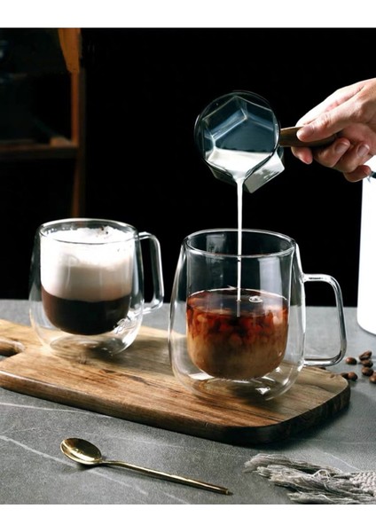 350 ml çift cidarlı cam bardak, şık ve dayanıklı içecek kabı