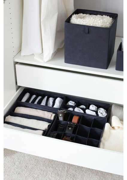 Lacivert Dolap Içi Çamaşır Oyuncak Düzenleyici Katlanır Saklama Kutusu Organizer 28 x 28 x 28