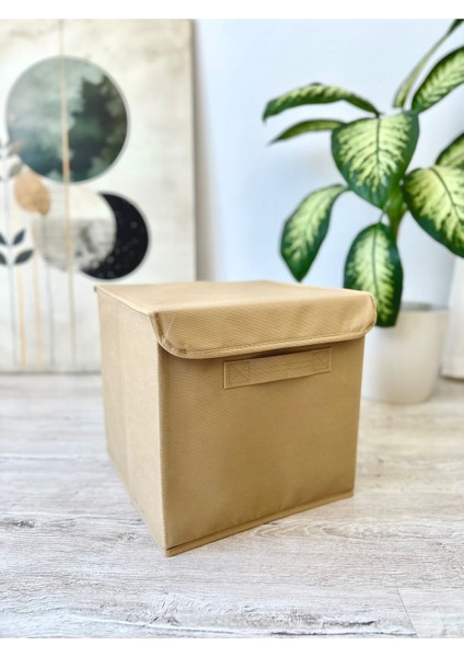 Bej Kapaklı Dolap Içi Çamaşır Oyuncak Düzenleyici Katlanır Saklama Kutusu 30 x 30 x 30 cm