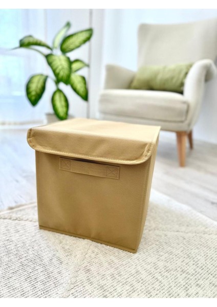 Bej Kapaklı Dolap Içi Çamaşır Oyuncak Düzenleyici Katlanır Saklama Kutusu 30 x 30 x 30 cm