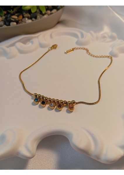 Renkli Taş Detaylı Çelik Halhal fiyatları