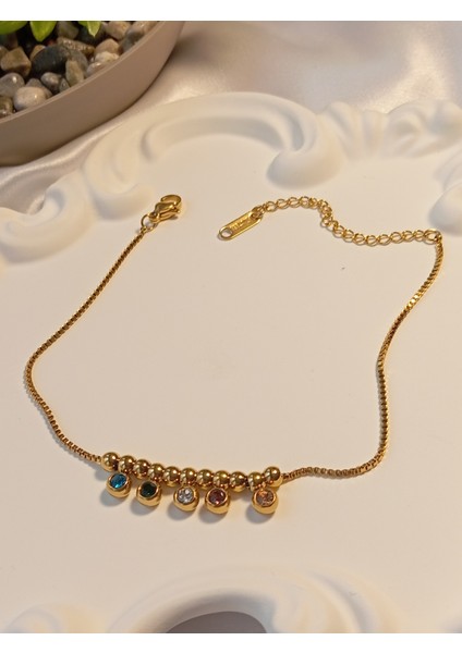 Renkli Taş Detaylı Çelik Halhal modelleri