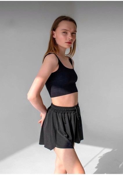 Füme Bol Kesim Taytlı Spor Şort
