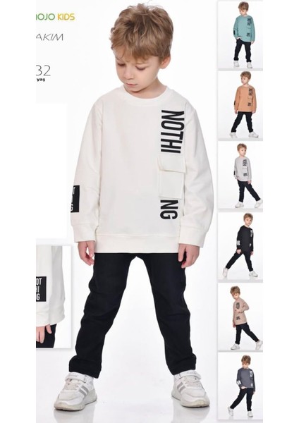 Erkek Çoçuk Ikili Takım. Beyaz Sweatshirt ve Siyah Kot Pantolon fiyatları