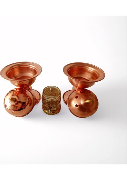 Bronz Renk 2 Adet Mangal Tasarımlı Metal Tütsü & Buhurdanlık Seti (Simli Mum Hediyeli) MOD11 fiyatları