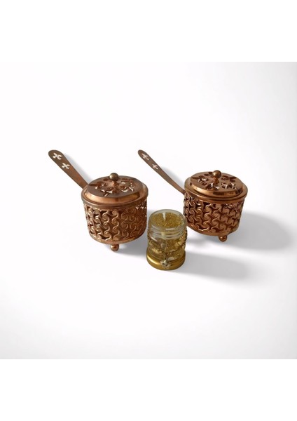 Bronz Renk 2 Adet Şık Tasarımlı Metal Tütsü & Buhurdanlık Seti (Simli Mum Hediyeli) Mod5 fiyatları