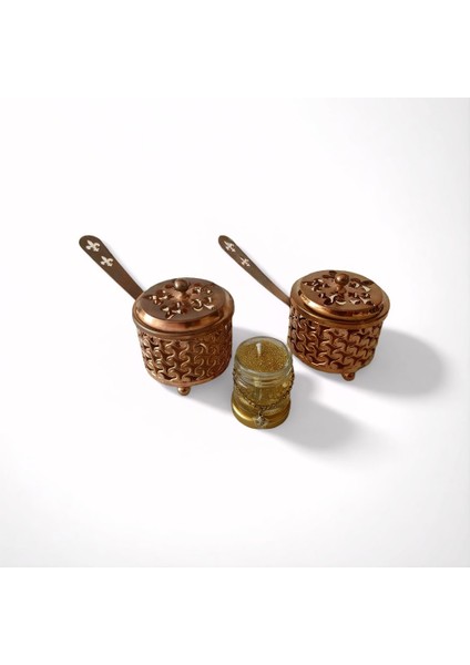 Bronz Renk 2 Adet Şık Tasarımlı Metal Tütsü & Buhurdanlık Seti (Simli Mum Hediyeli) Mod5 indirimleri