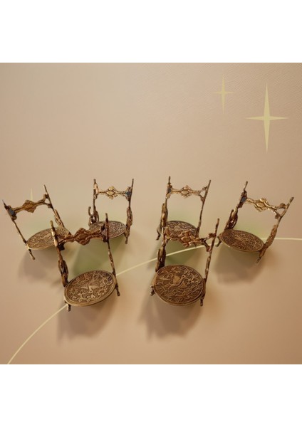 Dekoratif Osmanlı Tarzı 6 'lı Antika Görünümlü Pirinç Kahve Fincanı ve Tabağı Standı Seti