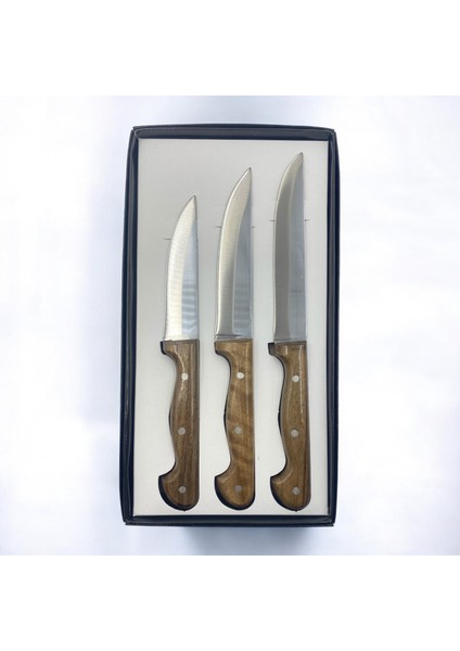 El Yapımı Sebze Bıçağı Seti Eco Ahşap Saplı -Kişiyeözelisim
