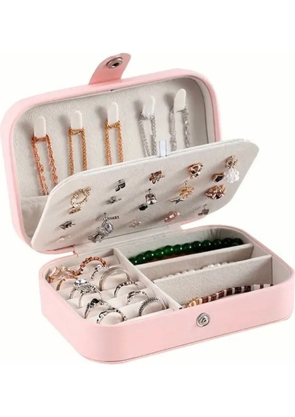 Pembe Büyük Boy Takı Kutusu-Oda Düzenleyici-Kutu-Organizeri-Seyahat Çantası