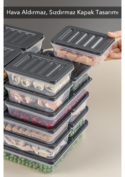 18 Parça Saklama Kabı , Mikrodalga Uyumlu Saklama Kabı 2X2400ML 4X1200ML 4X1170ML 8X600ML Antrasit