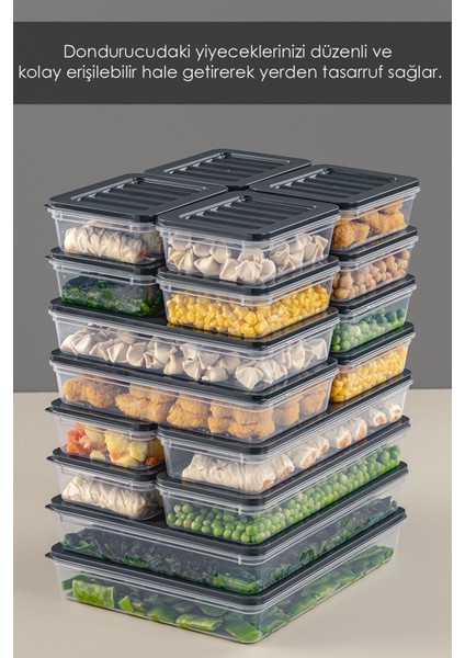 18 Parça Saklama Kabı , Mikrodalga Uyumlu Saklama Kabı 2X2400ML 4X1200ML 4X1170ML 8X600ML Antrasit