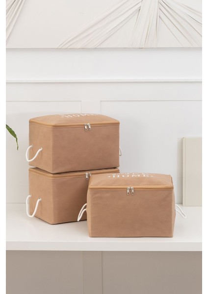 3'lü Bej Küçük Boy Baza Altı, Valiz Düzenleyici Hurç / 30 x 22 x 18
