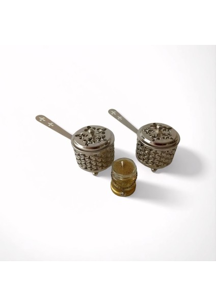 Gümüş Renk2 Adet Şık Tasarımlı Metal Tütsü & Buhurdanlık Seti (Simli Mum Hediyeli) Mod6 fiyatları
